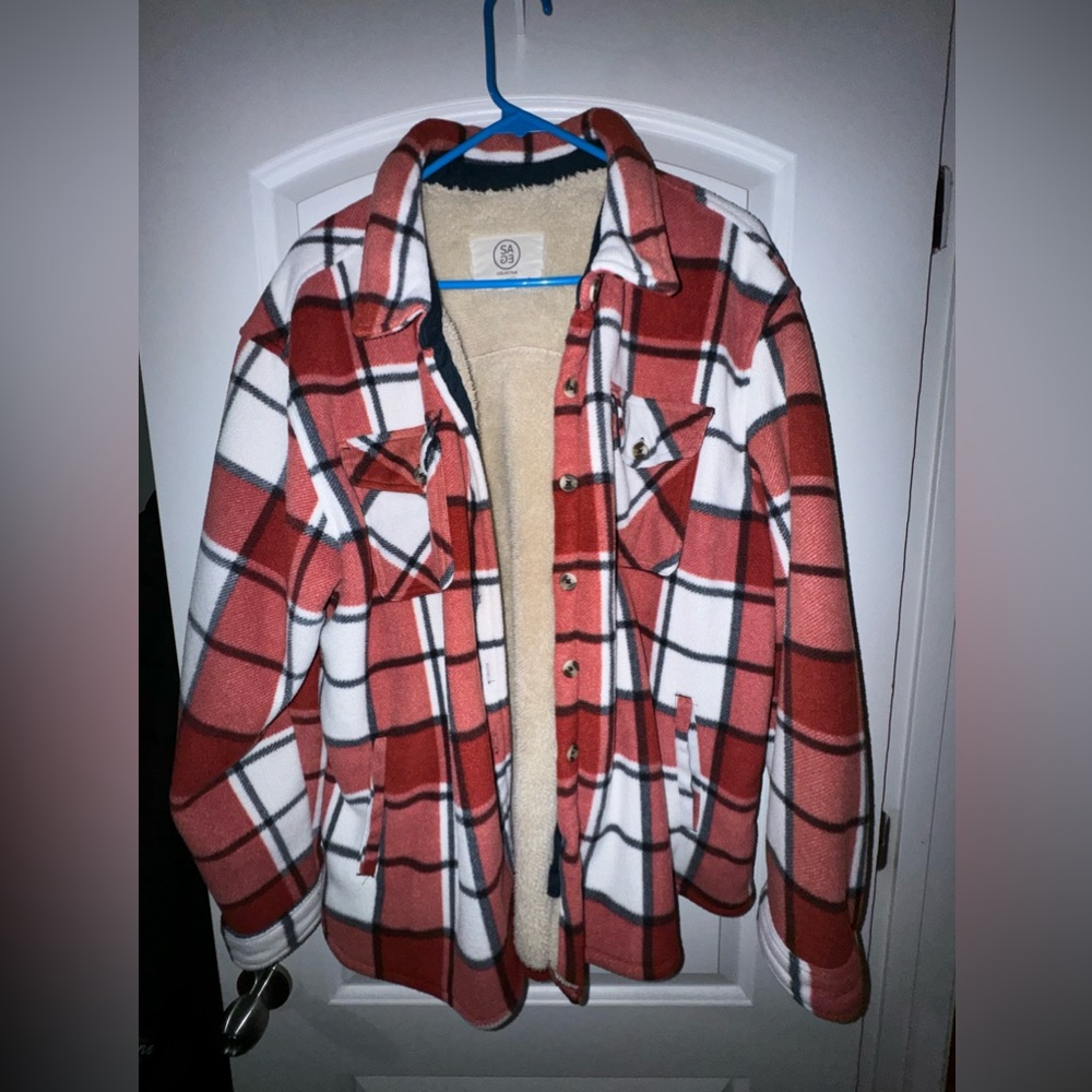 Plaid Super Plush Sherpa Lined Fleece Shirt Jacket with Pockets